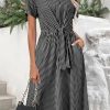 Womens Wear to Work Teacher Business Casual Outfits Long Dresses Tie Waist Shirt Dress Attire with Pockets
