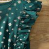 Girl's Flounce Sleeve Belted Gold Snowflake Party Swing A Line Dress