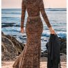 Women's Paisley Print Cut Out Fishtail Maxi Dress Long Sleeve V Neck Western Bodycon Dresses
