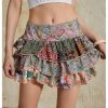Women's Paisley Print Tiered Layers Mini Cake Skirt Low Rise Vacation Bohemian Skirt