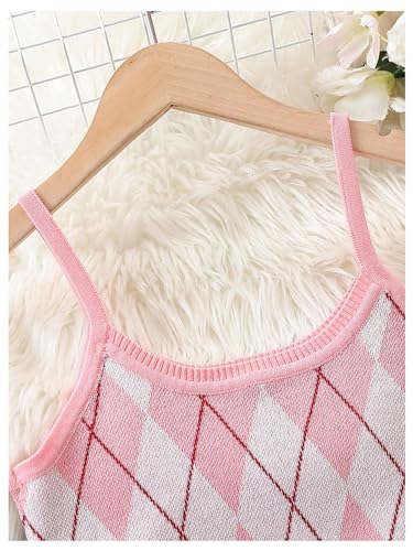 Girl's 2 Piece Outfits Argyle Pattern Sleeveless Sweater Vest and Bodycon Skirt Set