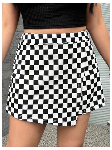Women's Plus Size Plaid Checkered Skorts Elastic Waist Wrap Asymmetrical Skirt Shorts