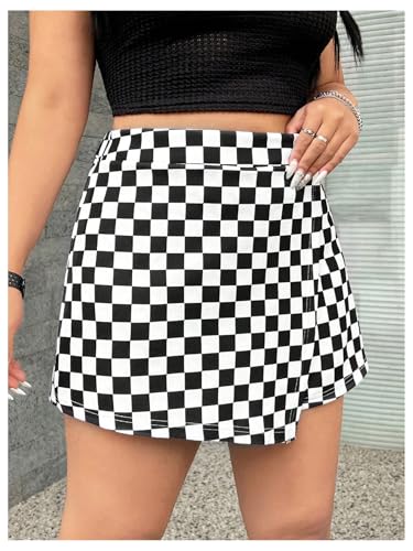 Women's Plus Size Plaid Checkered Skorts Elastic Waist Wrap Asymmetrical Skirt Shorts