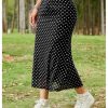 Women's Polka Dots Fishtail Midi Skirt Elastic Waist Ruffle Hem Mesh Bodycon Skirt