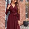 Womens 2025 Fall Dresses Teacher Church Business Casual Work Outfits Knit Midi Sweater Pockets Belt Dress