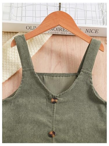 Girl's Button Front V Neck Overall Dress Sleeveless Corduroy Pinafore Dresses
