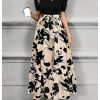 Women's Floral Print Color Block Maxi Dress Puff Sleeve Belted A Line Dresses