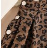 Girl's Leopard Print Corduroy Pinafore Dress Sleeveless Short Overall Dresses