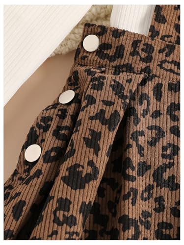 Girl's Leopard Print Corduroy Pinafore Dress Sleeveless Short Overall Dresses