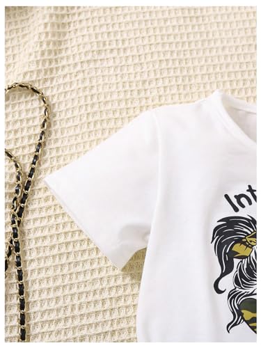 Girl's 2 Piece Outfits Letter Graphic Print Short Sleeve T-Shirt and Camo Print Cargo Skirt Set