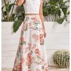Girl's 2 Piece Outfits Lace Sleeveless Tank Top and Floral Print A Line Skirt Set