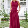 Women 2025 Summer Maxi Dresses Vacation Ruched Boat Neck Tank Flowy Elegant Party Long Formal Dress Pockets