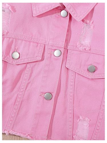 Girl's 2 Piece Outfits Ripped Button Down Jacket Elastic Waist Denim Skirt Set