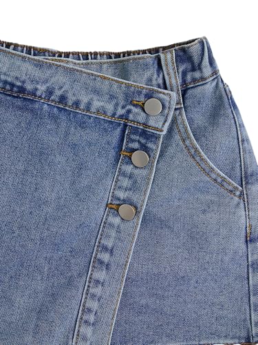 Women's High Waisted Button Front Denim Skort Asymmetrical Hem Skirt Shorts